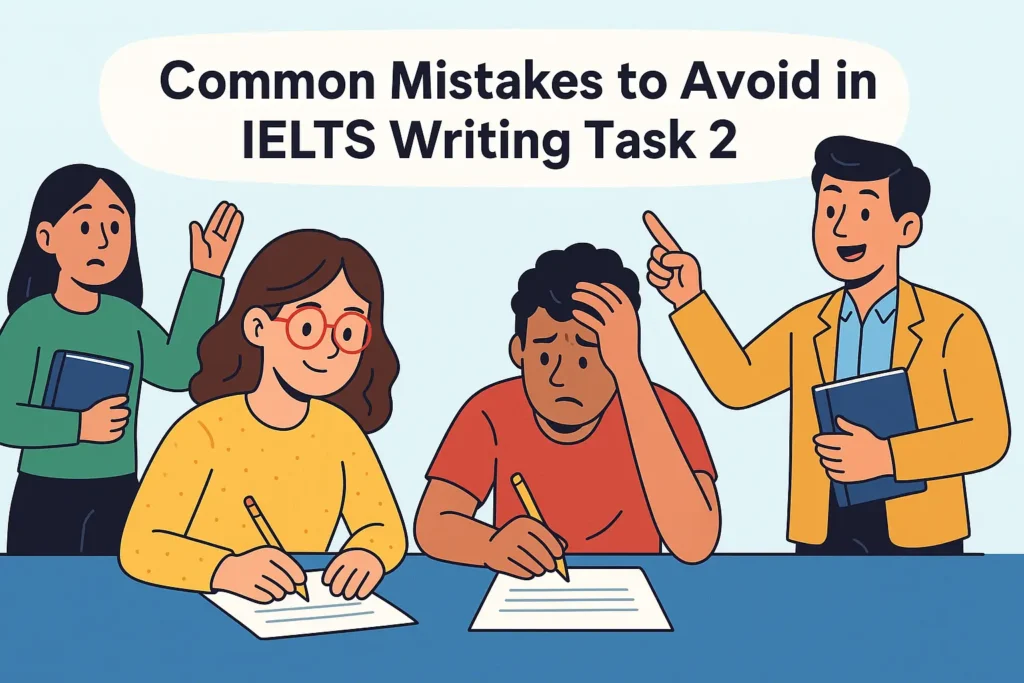 Common Mistakes to Avoid in IELTS Writing Task 2 IELTS Writing Task 2 mistakes, how to improve IELTS essay, IELTS writing common errors, IELTS writing tips for Band 7, essay structure for IELTS, writing task 2 formal tone, IELTS writing time management, writing task 2 grammar mistakes